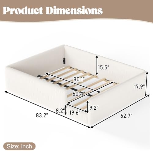 Queen Corduroy Upholstered Floor Bed - Image 2