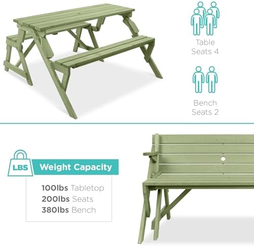 Best Choice Products 2-in-1 Transforming Interchangeable Outdoor Wooden Picnic - Image 6