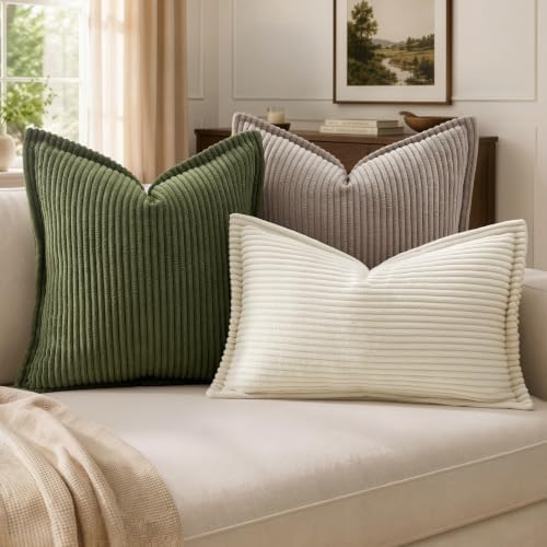 MIULEE Couch Pillow Covers 20x20 Olive Green Textured Corduroy - Image 3