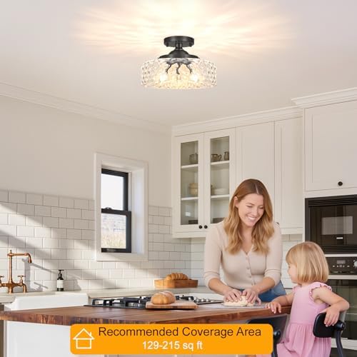 Black Semi Flush Mount Ceiling Light, 3-Light Ceiling Light - Image 2