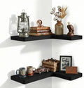 24 Inch Solid Wood Floating Corner Shelves, 2 Pack, Matte Black by Unknown