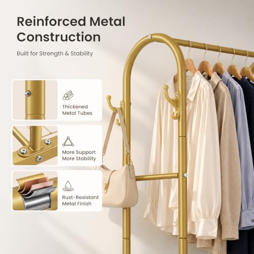 Cesun Small Clothes Rack with 3-Tier Mesh Shelves & 8 Hooks - Image 5