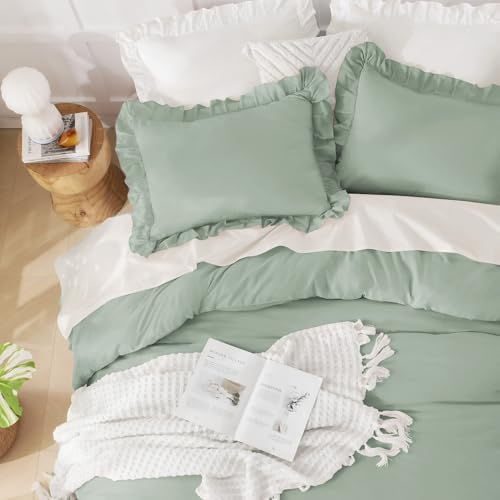 Andency Green King Size Comforter Set, 3 Pieces Solid Farmhouse Bedding - Image 3