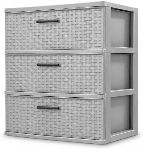 Sterilite Wide 3 Drawer Storage Tower, Weave Pattern by Sterilite