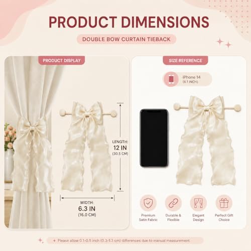 2PCS Strong Magnetic Ivory Bow Curtain Tiebacks, Coqueta Lace Ribbon Curtain - Image 2