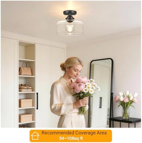 Small Semi Flush Mount Ceiling Light Fixture, Vintage Matte Black Close to - Image 2
