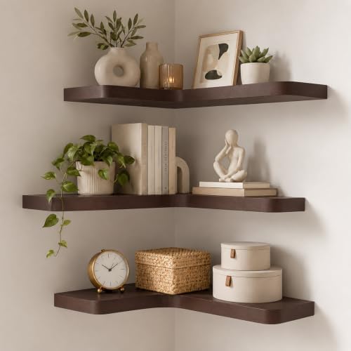 Floating Corner Shelves Solid Pinewood Wall Mounted Shelf by Unknown