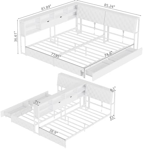 SOFTSEA King Size Corner Bed Frame, PU Upholstered L-Shaped Metal Daybed - Image 2