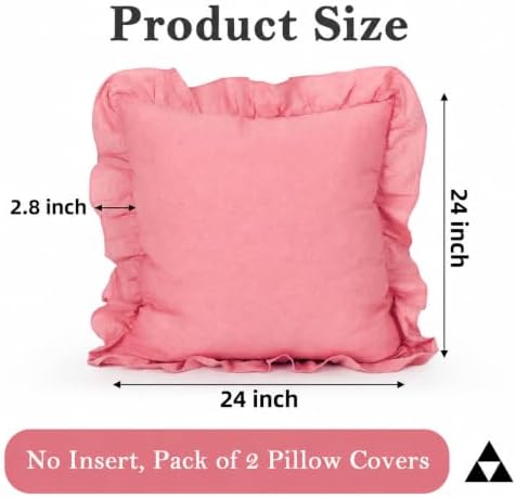 JoraLion Ruffled Throw Pillow Cover 24x24 Solid Pink - Image 4