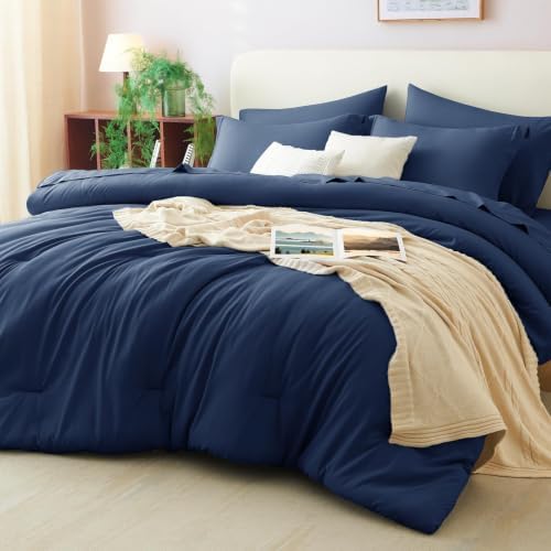 CozyLux King Size Comforter Set Navy, 7 Pieces Bed in a Bag by CozyLux