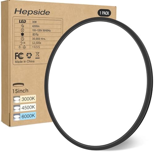 hepside 15.8INCH Big Dimmable Flush Mount Ceiling Light Fixture Black, 3CCT by Hepside