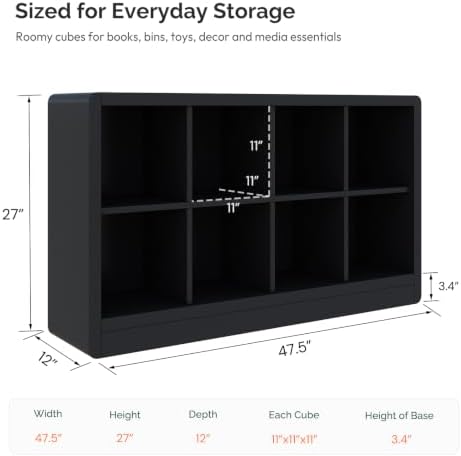 Low Cube Bookcase, 8-Cube Storage Organizer Shelf - Image 3