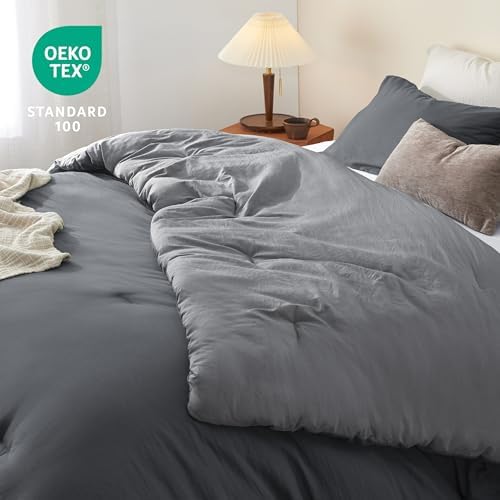 Bedsure California King Comforter Prewashed 3Pcs Dark Gray/Gray 104"x96" - Image 4