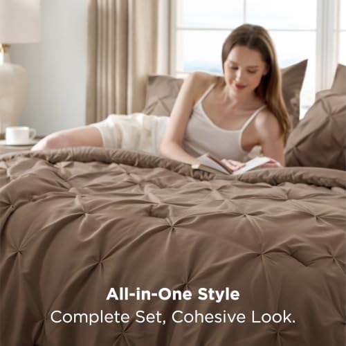 Bedsure Twin Comforter Set & Sheet Set, 5-Piece Brown Bedding Set - Image 6