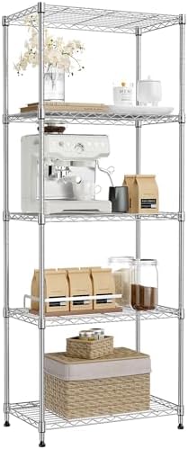 IZEUK 5-Tier Chrome Metal Storage Shelves, Adjustable Wire Shelving Unit by IZEUK