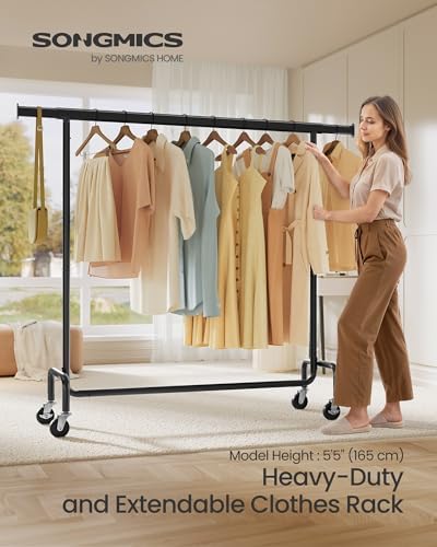 SONGMICS Clothes Rack with Wheels, Heavy-Duty, Extendable Hanging Rod - Image 2