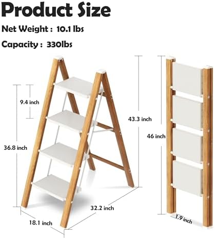 Taranta 4 Step Stool Foldable, Aluminum Step Ladder-WhiteWoodgrain - Image 6