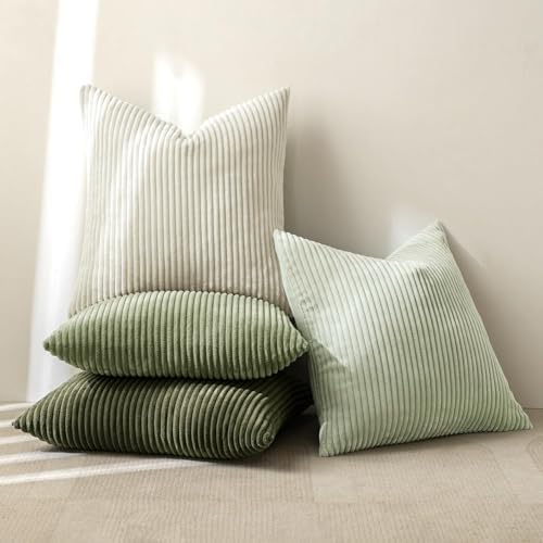 MIULEE Soft Corduroy Decorative Throw Pillow Covers Light Green 22x22 - Image 4