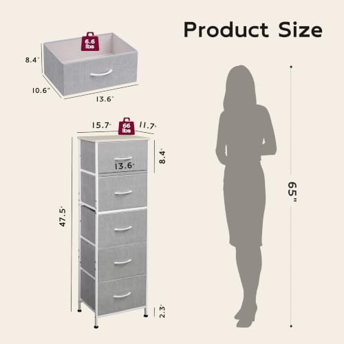 WLIVE Tall Dresser for Bedroom, 5 Drawer Dresser, Light Grey - Image 3