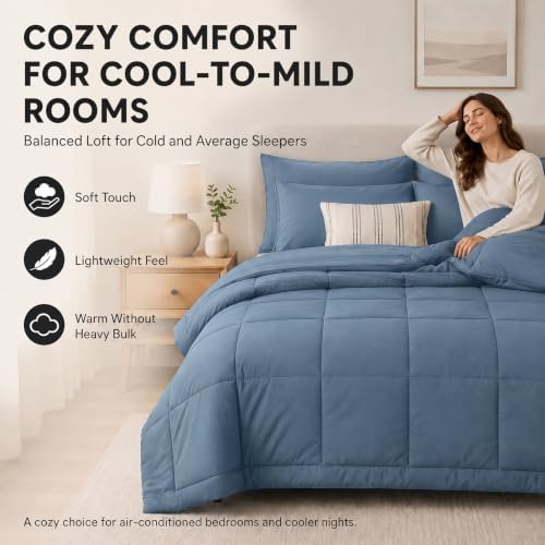 CozyLux Super King Comforter Set Dusty Blue - Image 4