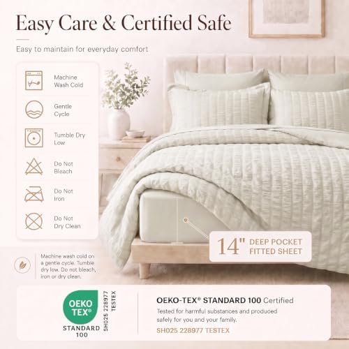 CozyLux Full Size Comforter Sets, 7 Pieces Beige Seersucker Bed in a Bag - Image 5
