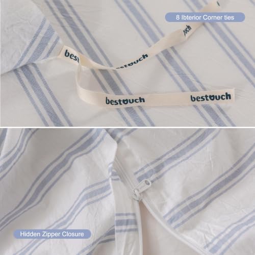 BESTOUCH Striped Cotton Duvet Cover Set Linen Feel Oversized Full - Image 7