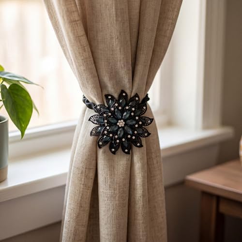 2 Pack Black Flower Curtain Tiebacks Window Holdback Buckles - Image 5