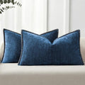Pallene Chenille Soft Navy Blue Throw Pillow Cover 12x20 Set of 2 by PALLENE