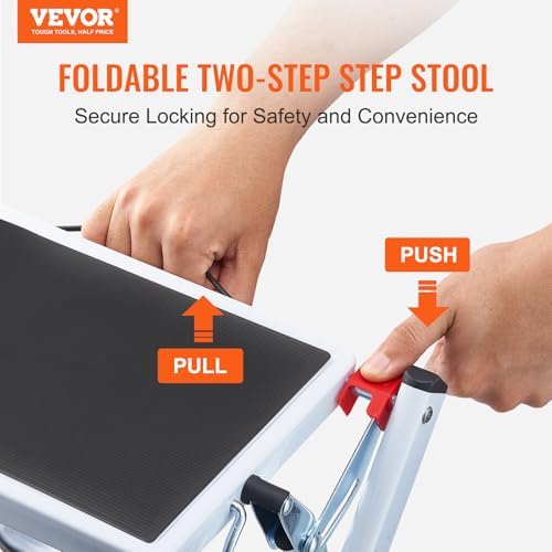 VEVOR Step Ladder 2-Step 330lbs Capacity, Ergonomic Folding Steel Step Stool - Image 2