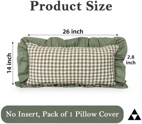 JoraLion Ruffled 14x26 Pillow Cover Gingham Green Solid Edge - Image 4