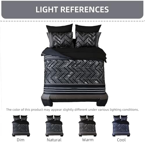 Luxudecor Black Comforter Set Queen Size, 7 Pieces Striped Bed in a Bag - Image 7