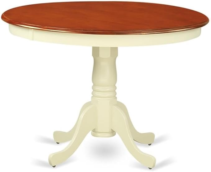 East West Furniture HLPL5-BMK-W 5 Piece Dining Room Furniture Set Includes a Round Kitchen Table with Pedestal and 4 Dining Chairs, 42x42 Inch, Buttermilk & Cherry