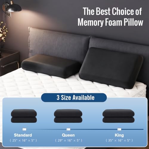 Standard Size Memory Foam Pillows 2 Pack Black, Support - Image 2
