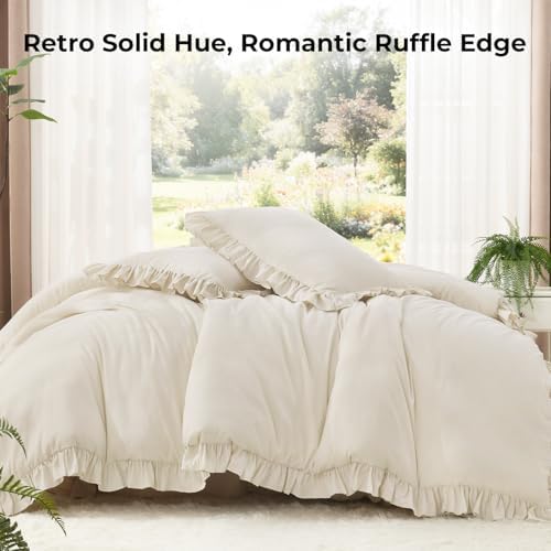 Litanika Full Comforter Set, 3 Pieces Beige Ruffle Bedding Set - Image 2