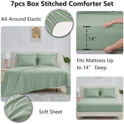 CozyLux King Size Comforter Set, 7-Piece Bed in a Bag, Sage Green - Image 5