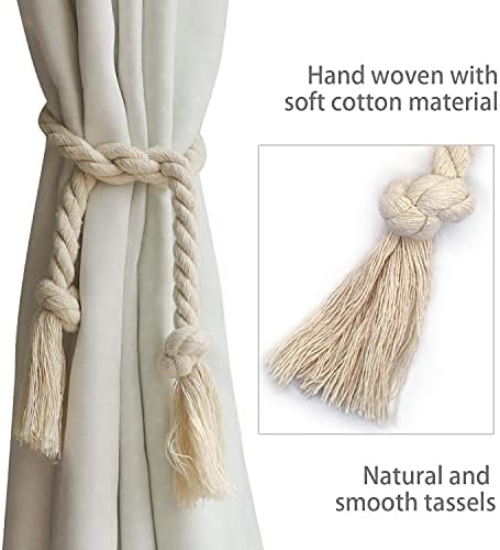 6 Pack Curtain Tiebacks, Outdoor Curtain Ties, Natural Cotton Curtain Holders - Image 5