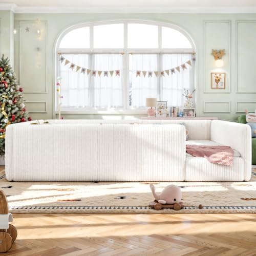 Queen Corduroy Upholstered Floor Bed - Image 3