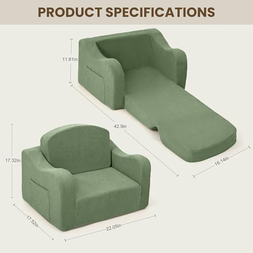 Kids Sofa Chair, 2-in-1 Kids Couch, Fold Out Foam Sofa - Image 3