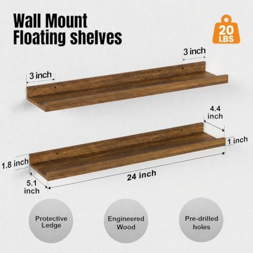 24inch Long Floating Shelves for Wall Decor, 3-Set Shelves - Image 3