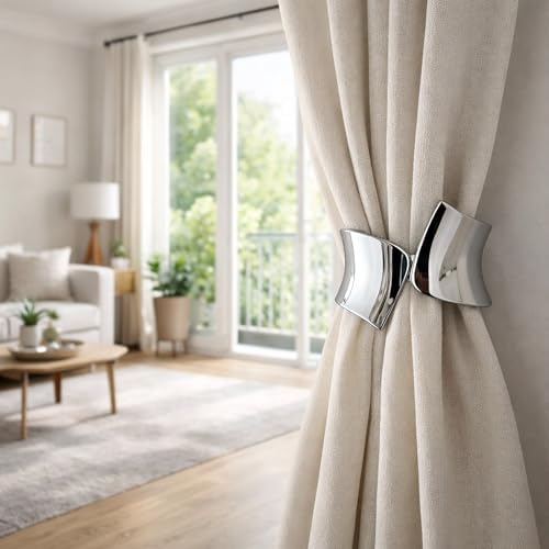 2 Pack Slivery Wire Drawing Spring Clip Curtain Tiebacks Holdback Buckles - Image 4