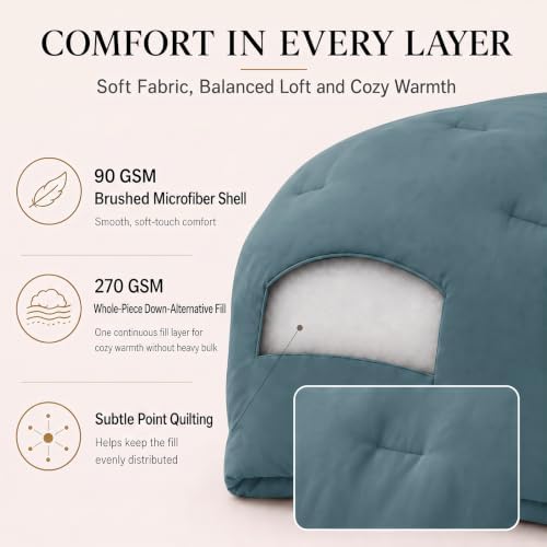 CozyLux Full Comforter Set, 3 Pieces Down Alternative Bedding, Mineral Blue - Image 3