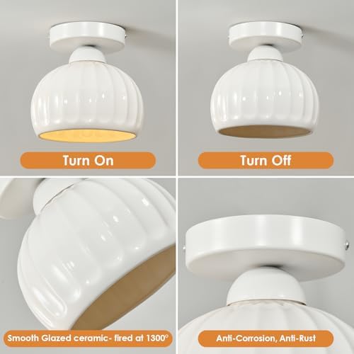 Vintage White Semi Flush Mount Hallway Ceiling Light 2 Pack Glaze Ceramic - Image 6