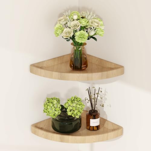 YMYNY Set of 2 Corner Shelf Wall Mount 12"Beech Wood Color by High-qualityhomefurnishing