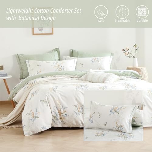 Off White & Sage Airy Botanical Cotton Comforter Set King Size 3PC - Image 2