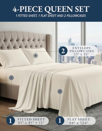 LANE LINEN Queen Bed Sheets 100% Egyptian Cotton Sateen - Image 2