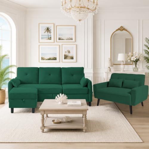 Convertible Sectional Sofa Set, Small L Shaped 3 Seat Couch by Jarenie