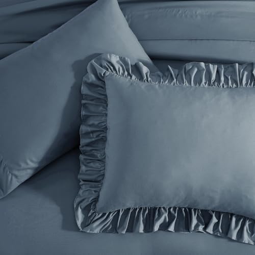 Full Size Comforter Set Flint Blue Ruffle 7 Pieces Bed in a Bag - Image 6