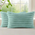 decorUhome Fall Faux Fur Throw Pillow Covers 12x20 Set of 2 Aqua by decorUhome