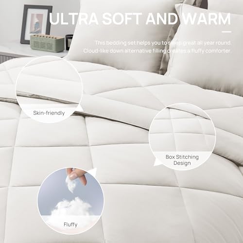 Love's cabin King Size Comforter Set Off White, 7 Pieces King Bed in a Bag - Image 5