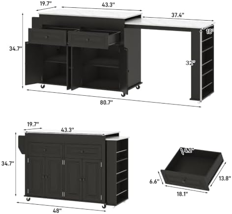 80"-48" Extendable Kitchen Island - Image 2
